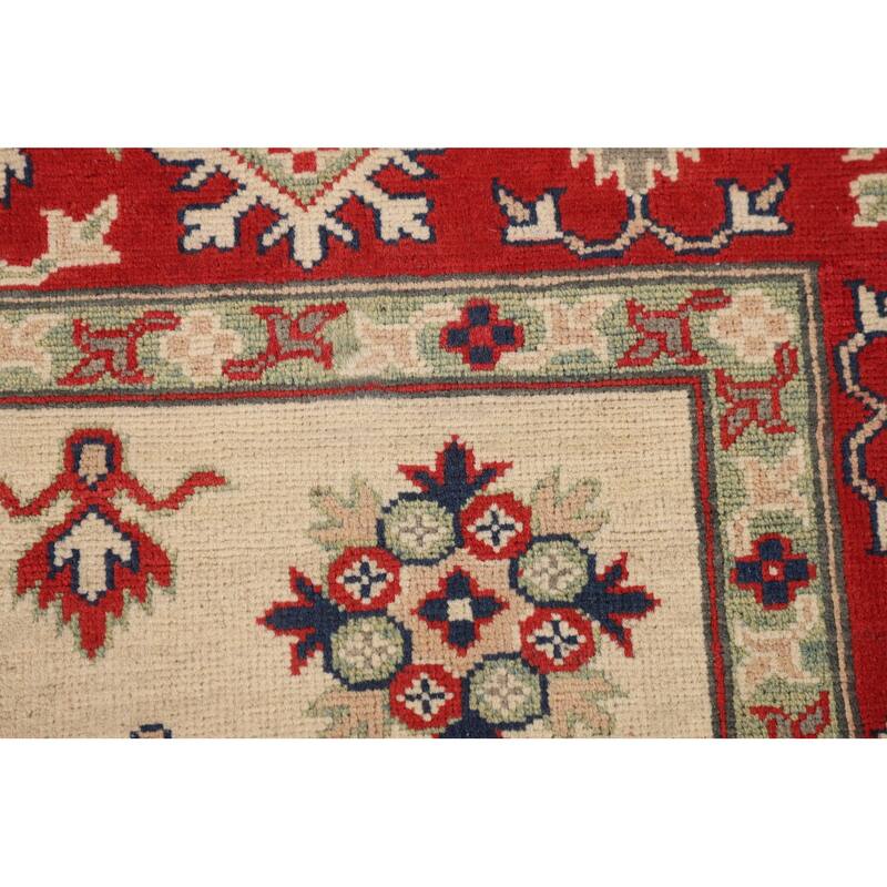 Geometric Beige Kazak Oriental Area Rug Handmade Wool Carpet - 5'0" x 6'8"