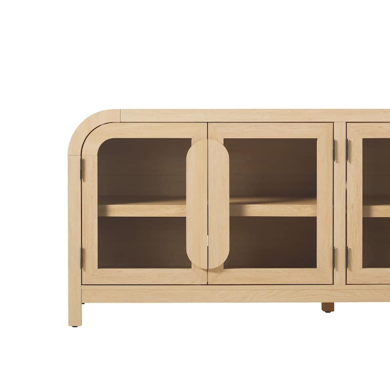 Walker Edison Modern Curved Easy Assembly TV Stand with Glass Paneled Doors