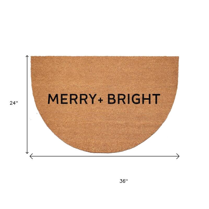 HomeRoots 24" X 36" Brown And Black Christmas Merry and Bright Semi Circle Outdoor Coir Door Mat - 24.00' X '36.00