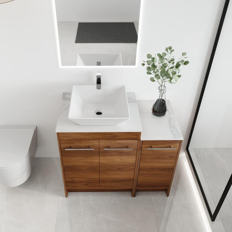Malwee 24"/36"/48"/60" FreeStanding Bathroom Vanity, Floor Stand Bathroom Vanity with Ceramic Sink,Soft Close Door and Shelf