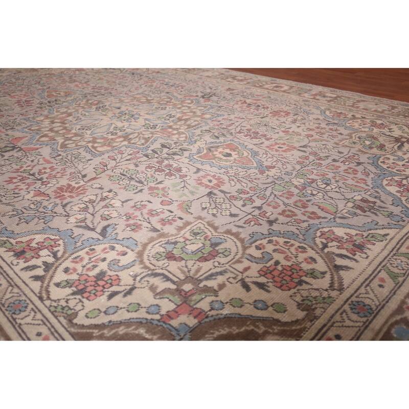 Distressed Grey Tabriz Persian Vintage Rug Hand-Knotted Wool Carpet - 7'10"x 11'0"