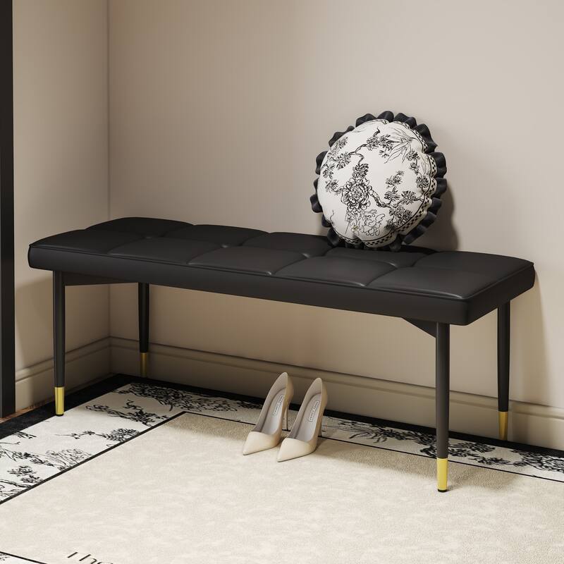 Modern Bench with Tufted Cushionon,Space-Saving Solution for Apartments - Black,Gold