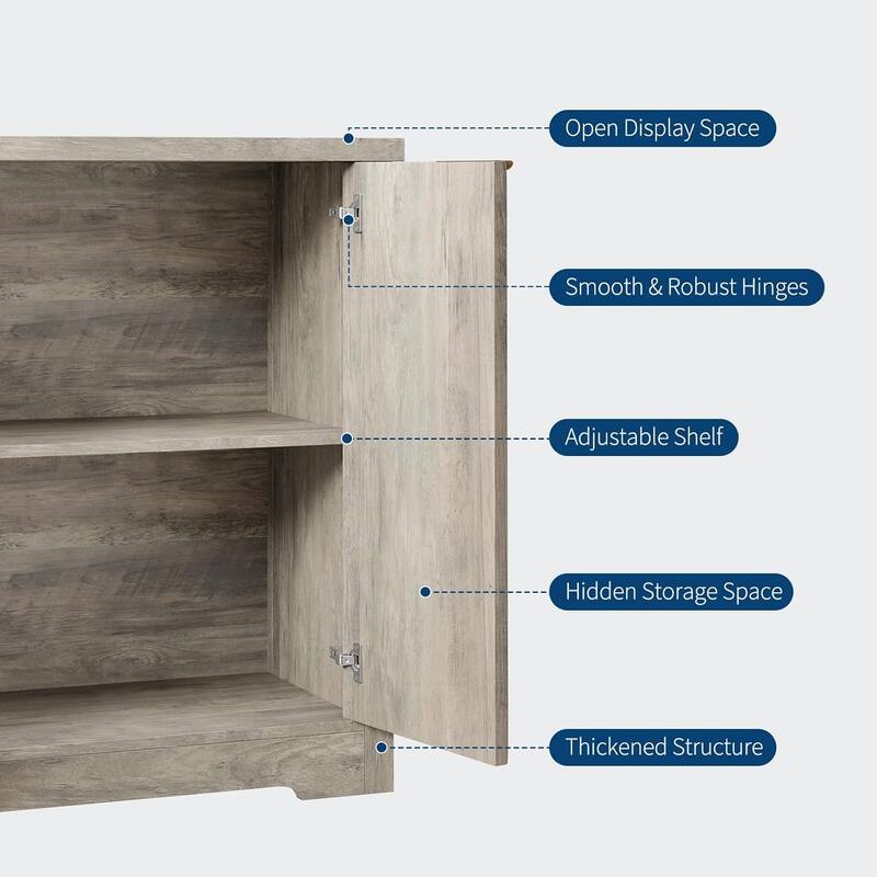 Fluted Buffet Sideboard Cabinet with Doors & Shelves