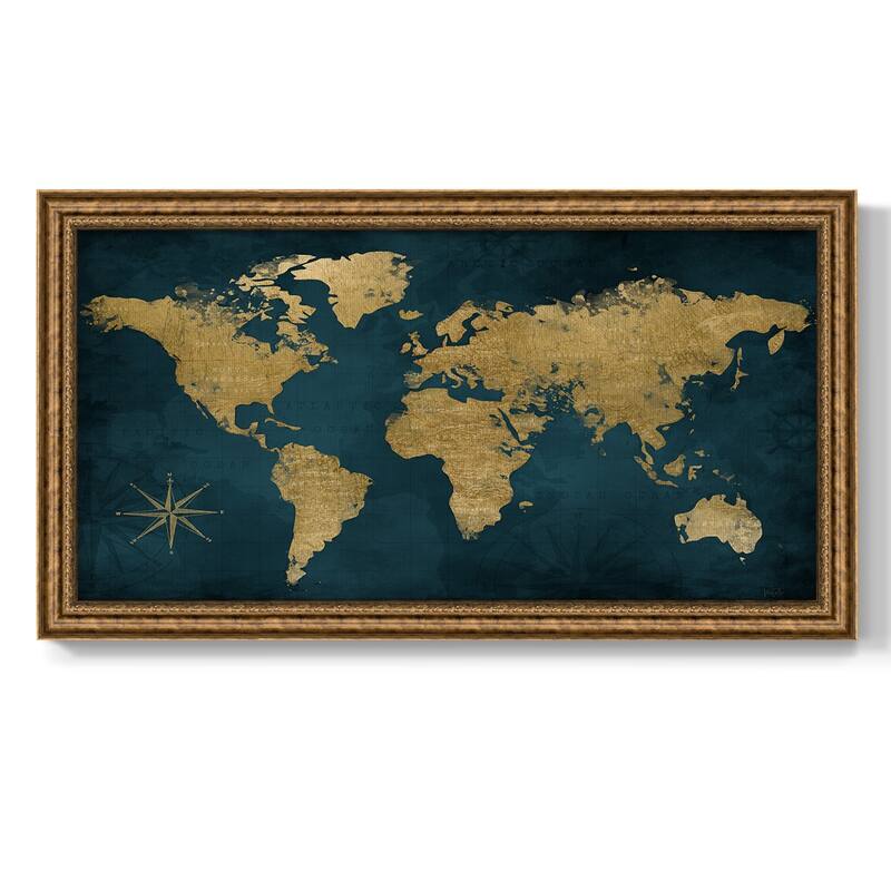 Navy Gold Map Premium Framed Canvas- Ready to Hang