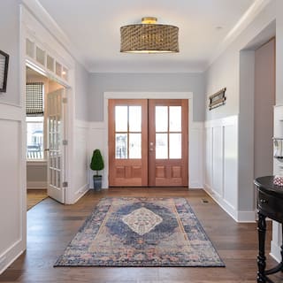 Tierra 3-Light Woven Semi Flush Mount Natural Rattan Ceiling Light in Brass 18inch Wide - 18 in.Wide