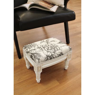 Grey Peony Footstool with antique white finish