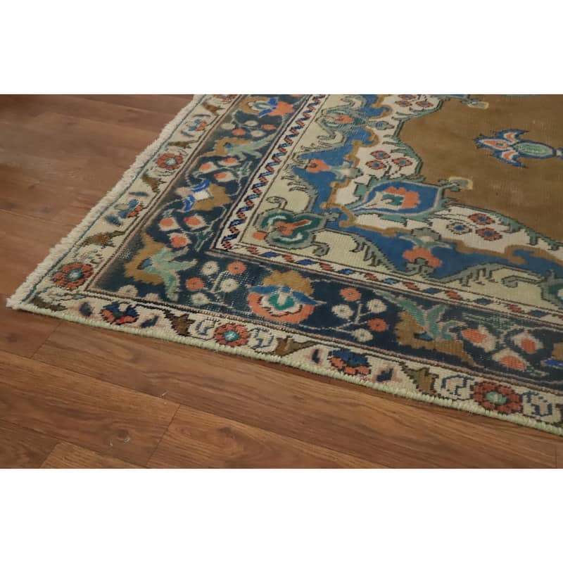 Hand Knotted Oriental 100% Wool Carpet Traditional Medallion Brown Tabriz Area Rug - 6' 6'' X 4' 4''