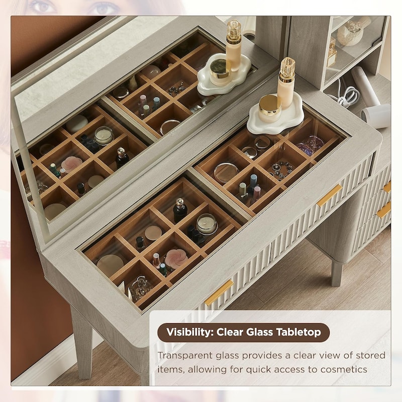 Modern Makeup Vanity Desk with HD Lighted Mirror, Dressing Table