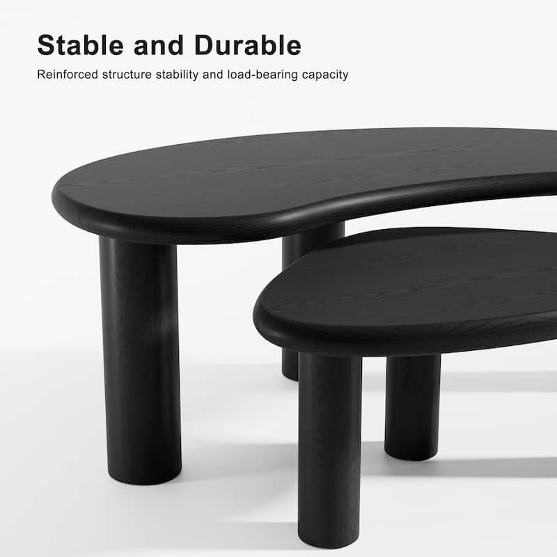 Modern Nested Coffee Tables Set 2-Piece Irregular Shaped Solid Wood Accent Tables for Home Office Living Room