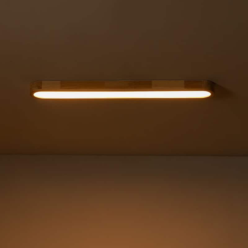 Rustic Wooden Oval Dimmable LED Flush Mount Ceiling Light - 37"