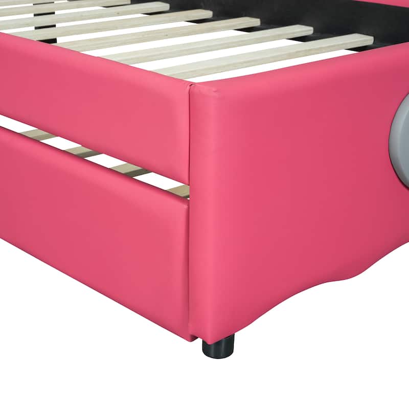Twin Size Upholstered Platform Bed with Trundle