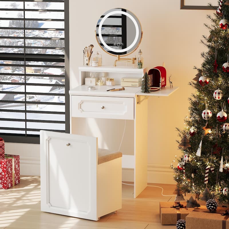 Makeup Vanity Desk with Round Mirror and Lights
