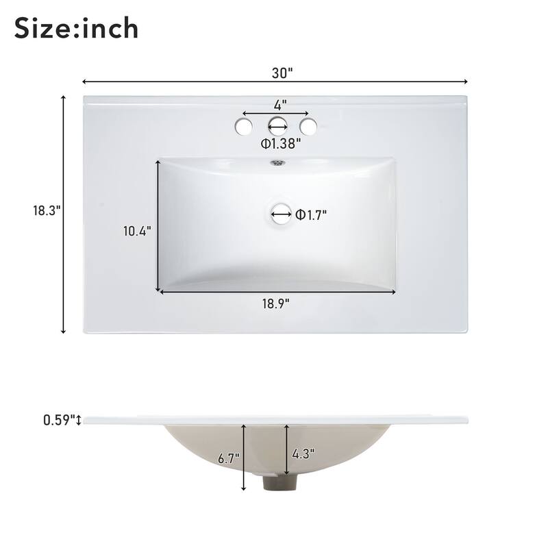 30 in. W x 18 in. D x 34 in. H Single Sink Freestanding Bath Vanity with White Ceramic Top