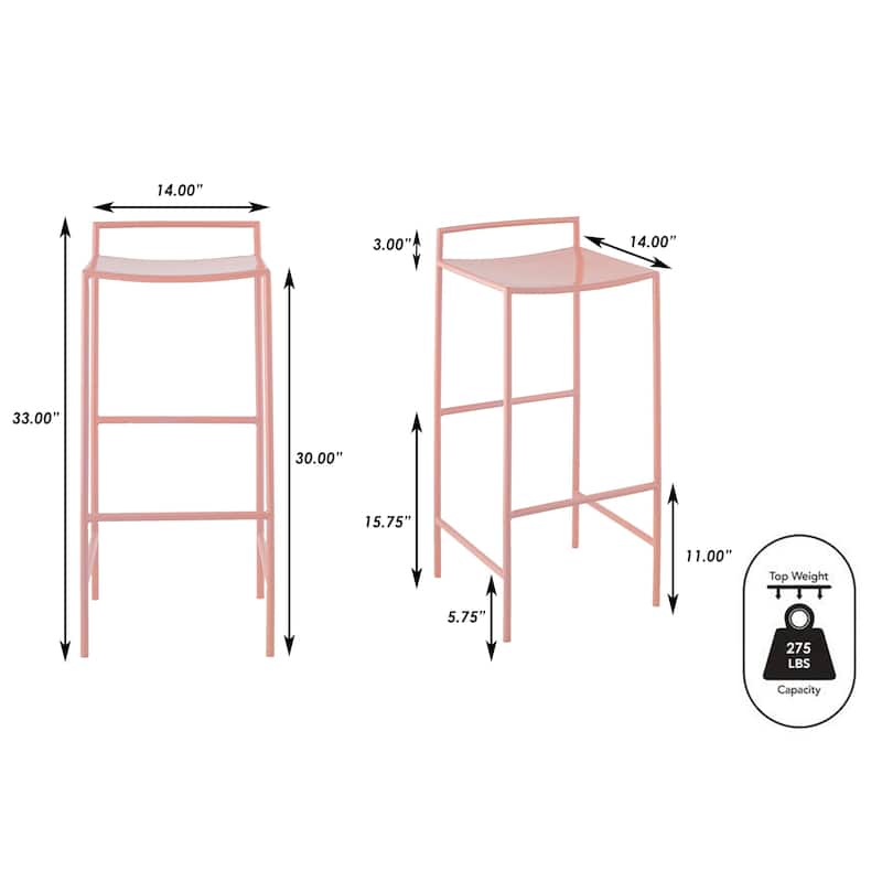 Bali 30" Coastal Contemporary Iron Saddle-Seat Low-Back Bar Stool with Foot Rest, by JONATHAN Y - 33"