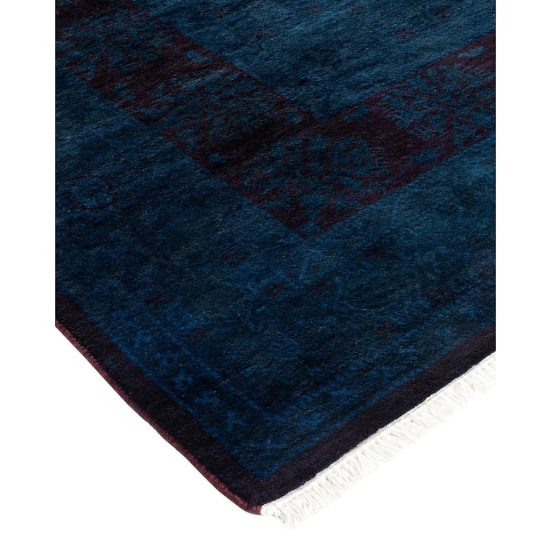 Overton Hand Knotted Wool Vintage Inspired Modern Contemporary Overdyed Blue Area Rug - 8' 2" x 10' 3"