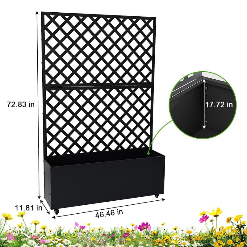 Metal Planter Box with Trellis, Raised Garden Bed with Trellis, Outdoor Garden Box with Privacy Screen & Drainage Holes