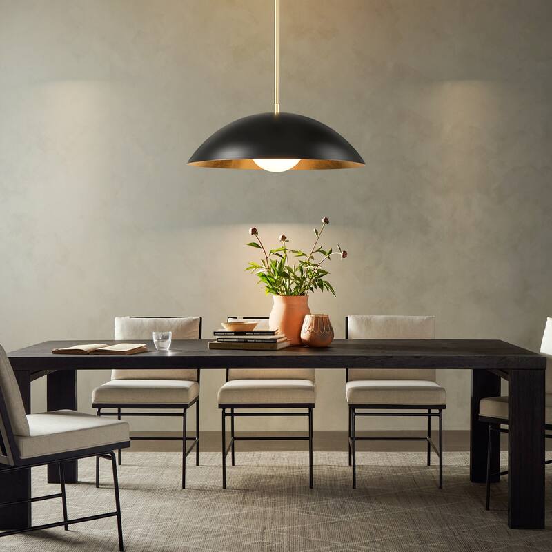 1-Light Modern Black/Gold Leaf Oversized Dome Glass Globe Pendant Light for Kitchen Island
