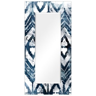 "Indigo Extraction "Abstract Rectangular Beveled Wall Mirror on Free Floating Printed Glass - Clear - 72 x 36