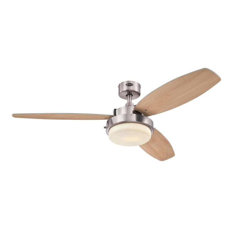 Westinghouse Lighting Alloy 3-Blade Indoor Ceiling Fan with LED Light Fixture and Opal Frosted Glass - 52 Inches - Brushed Nickel