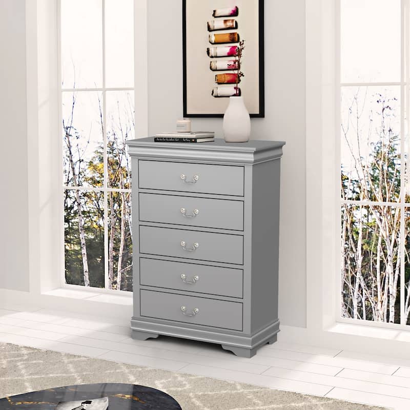 48" Tall Modern Gray Solid Wood 5-drawer Storage Chest
