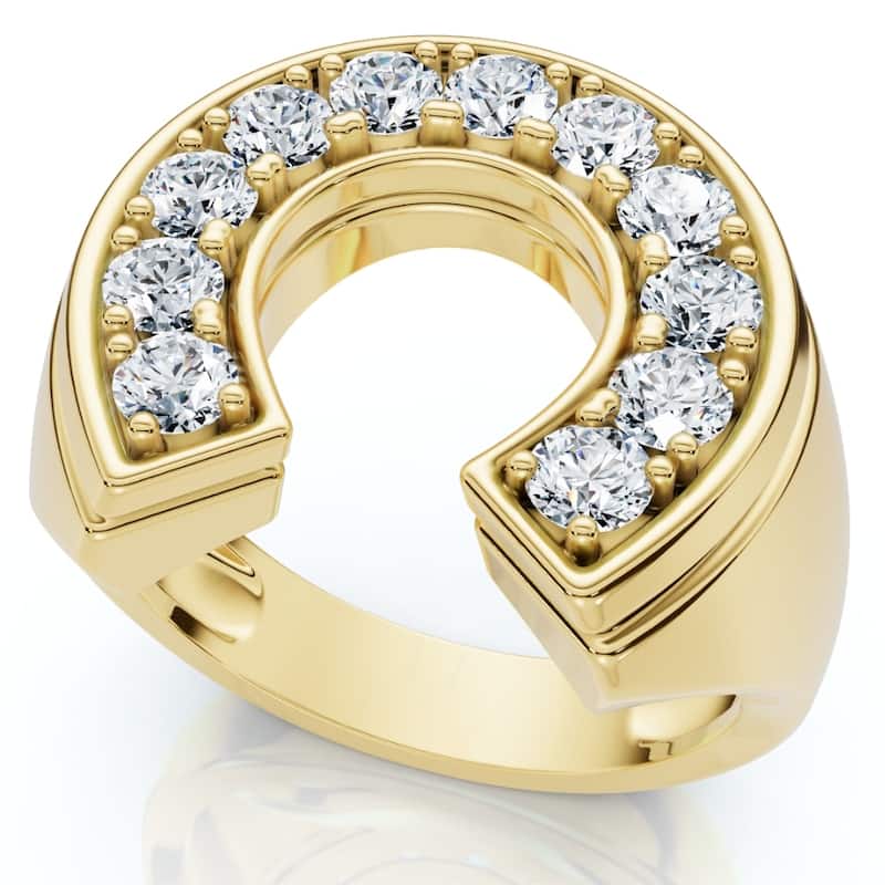 Men's 3/4Ct Diamond Horseshoe Lucky Pinky Ring Gold Lab Grown - 6 - Yellow