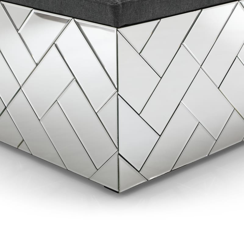 Decor 39 in. Silver Square Dark Gray Fabric Top Coffee Table