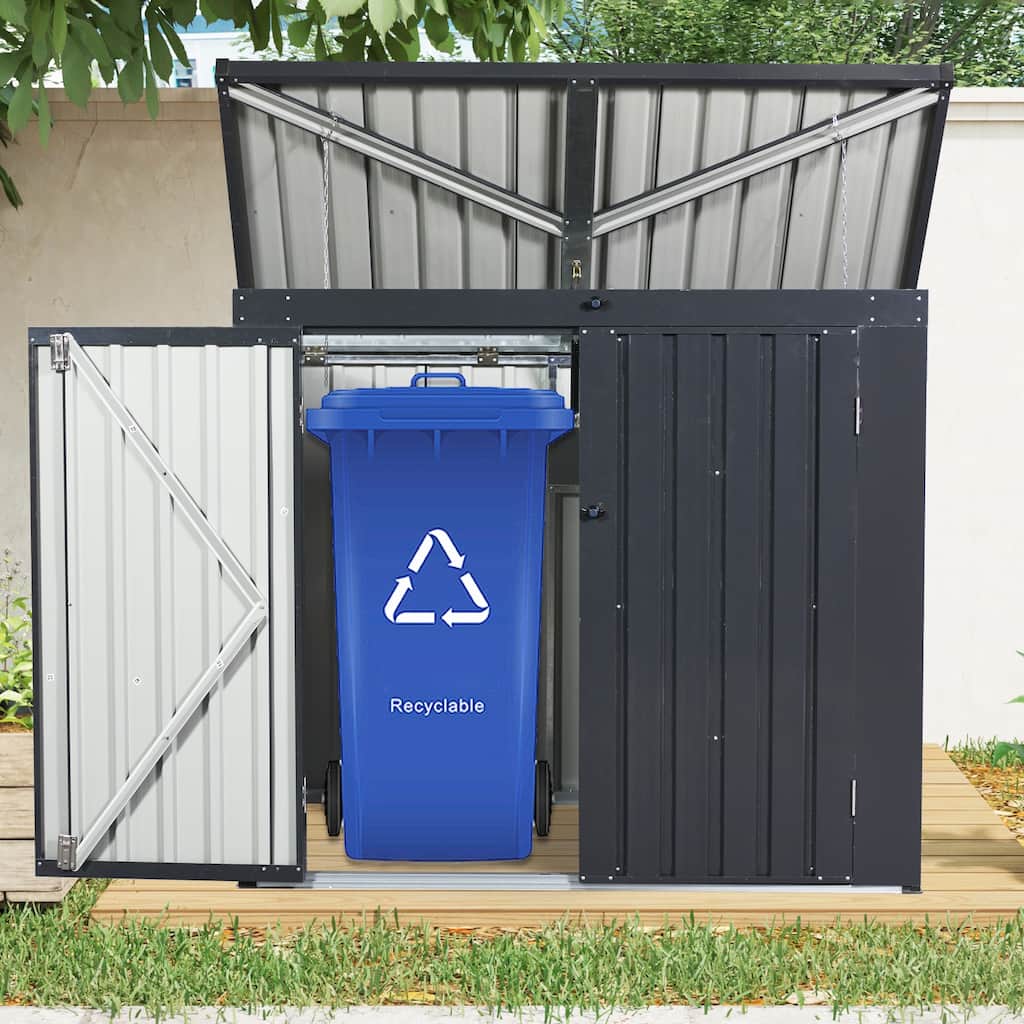 Garbage Bin Shed Stores 2 Trash Cans Metal Outdoor Bin Shed for Garbage Storage,Stainless Galvanized Steel
