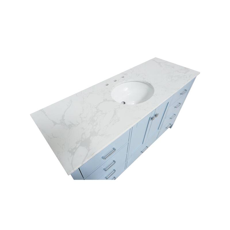 KitchenBathCollection Horizon 60" Single Bathroom Vanity with Engineered Carrara Top