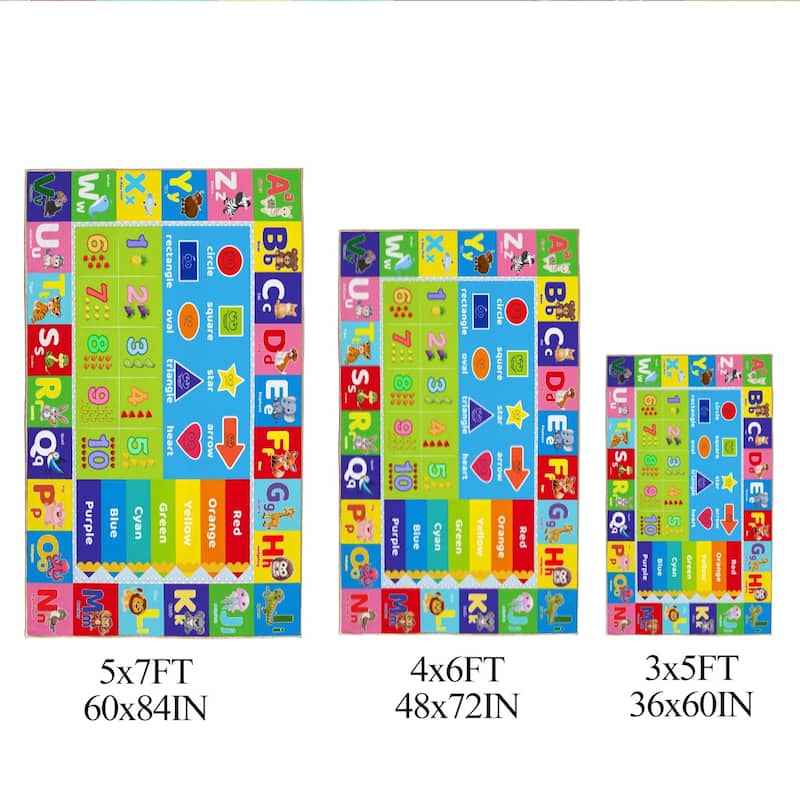 Kids Educational Rug, Kids Area Rug for Learning Alphabet, Numbers, Colors, Shapes and Animal Words, Children Playmat