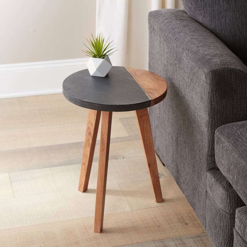 Steve Silver Carson Carrington Chester Solid Wood and Slate Round Side Table