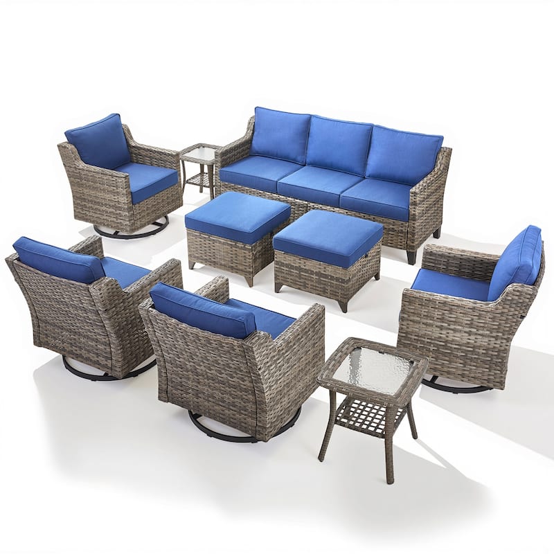 Pocassy Outdoor Patio Furniture Wicker Sofa Swivel Chair Set