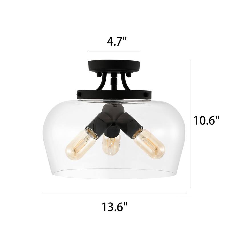 GetLedel 3-Light Glass Dome Semi Flush Mount