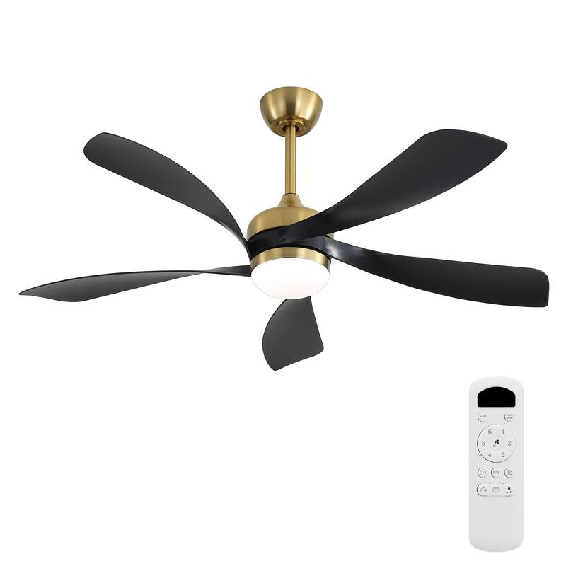 52-Inch Ceiling Fan with Light - Dimmable with Memory Function, DC Reversible Motor, Includes Remote Control - Golden,Matte Black
