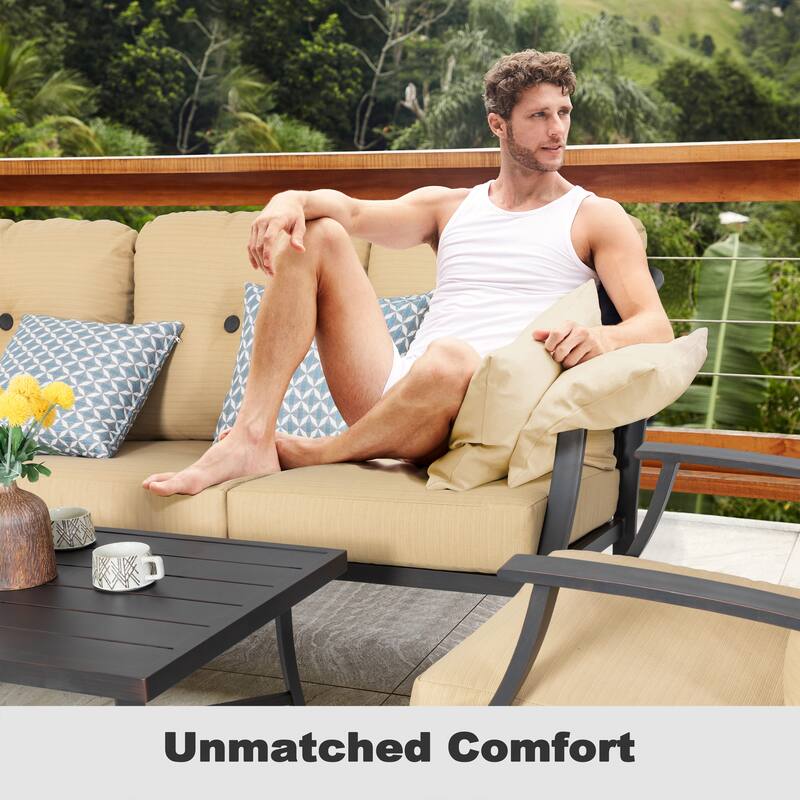 4-Piece Patio Conversation Set with Cushions, Aluminum Frame, Ginger