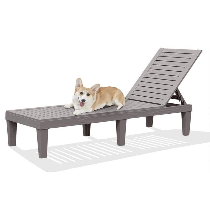 Adjustable 5-Position Reclining Sun Lounge Chair with Wood Texture Design - UV-Protected, Weatherproof Polypropylene Resin