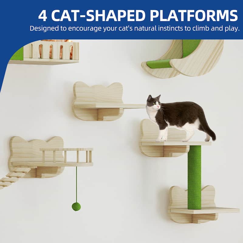 Moasis Wood Wall-Mounted Cat Furniture, Cat Wall Shelves and Perches