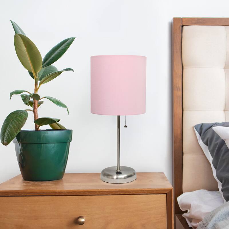 Creekwood Oslo 19.5" Bedside Usb Port Feature Metal Table Desk Lamp - Brushed Steel/Aqua Shade - 9x9x15