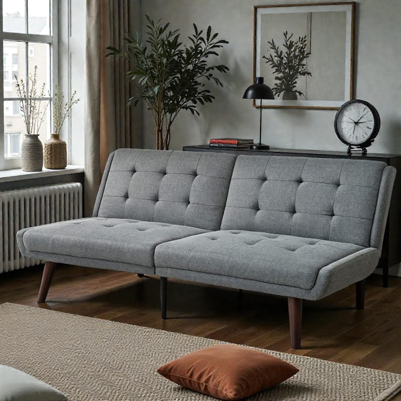 Convertible Futon Sofa Bed 63 Inch, Sleeper Couch with 5-Position Adjustable Backrest, Modern Loveseat for Small Spaces