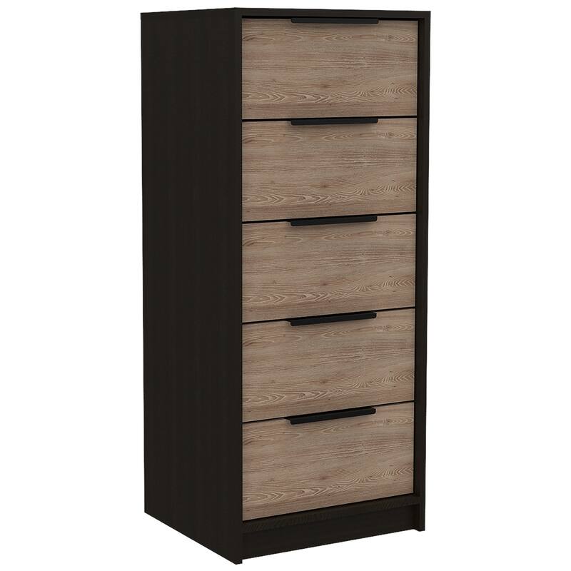 HomeRoots 18" Brown and Black Five Drawer Standard Chest
