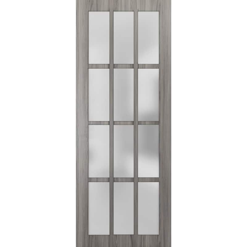 Slab Barn Door Panel Frosted Glass 12 Lites / Felicia 3312 Ginger Ash Gray