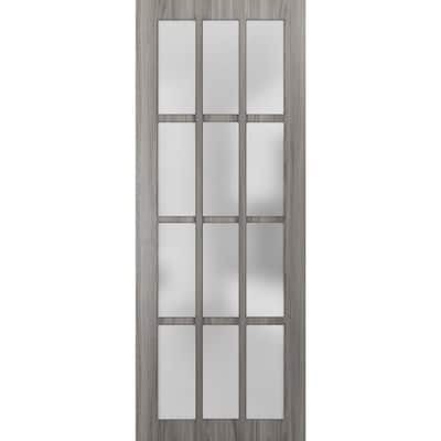Slab Barn Door Panel Frosted Glass 12 Lites / Felicia 3312 Ginger Ash Gray