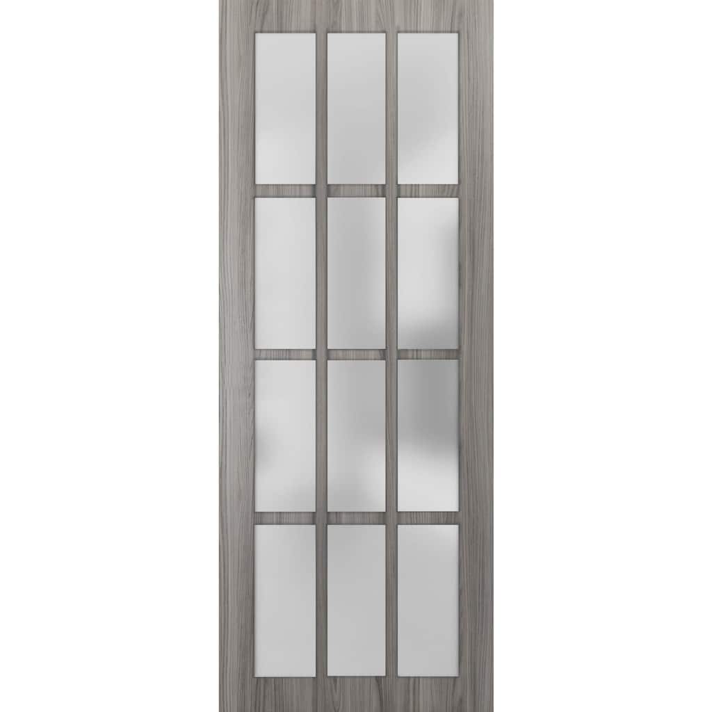 Slab Barn Door Panel Frosted Glass 12 Lites / Felicia 3312 Ginger Ash Gray