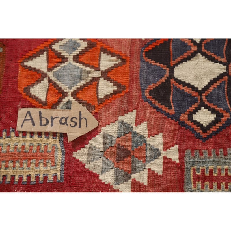 Vegetable Dye Kilim Qashqai Persian Antique Area Rug Red Wool Carpet - 4'10"x 9'8"