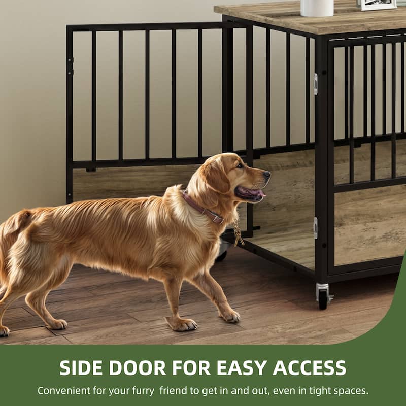 38"/43" Dog Crate Furniture Cage Table with Wheels And Double Doors