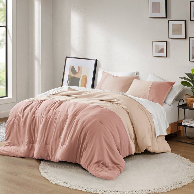Chelsea Square Ayko Soft Washed Color Block Comforter Set - Pink - King