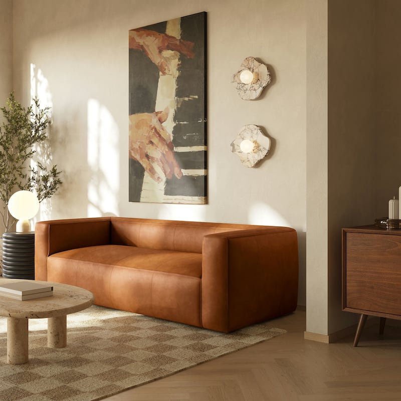 Poly & Bark Piazza 95" Sofa in Saddle Tan - Full Grain Genuine Italian Leather