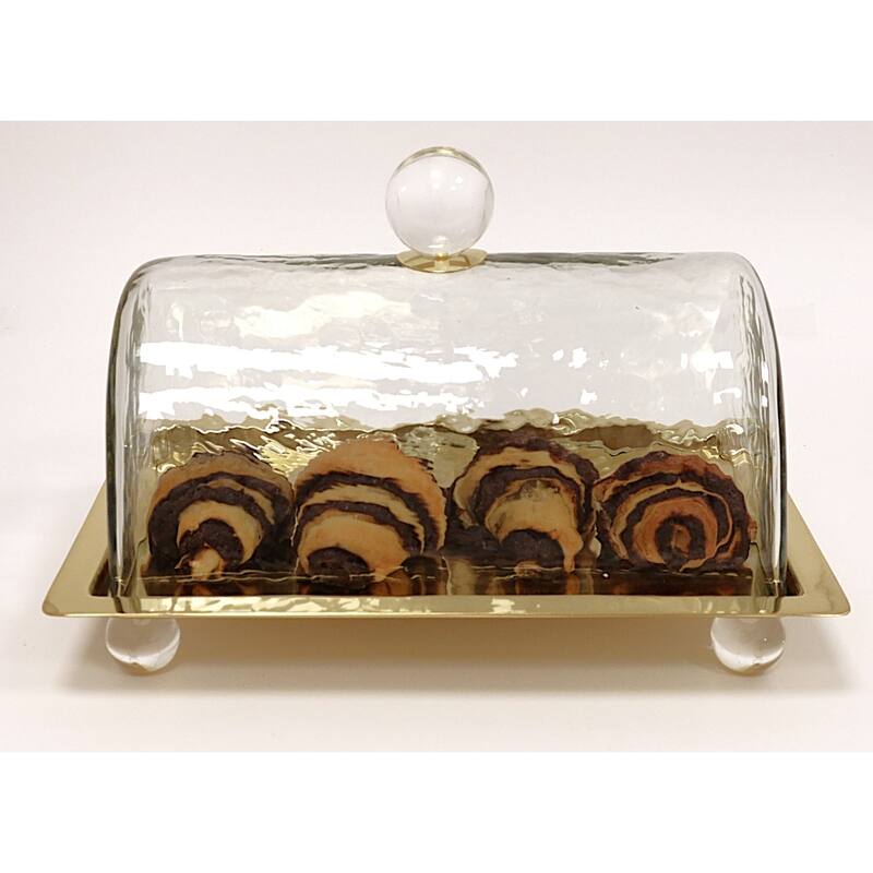 Rectangle cake Dome Gold with Clear Ball Knob - 10.2"L - Clear Knob