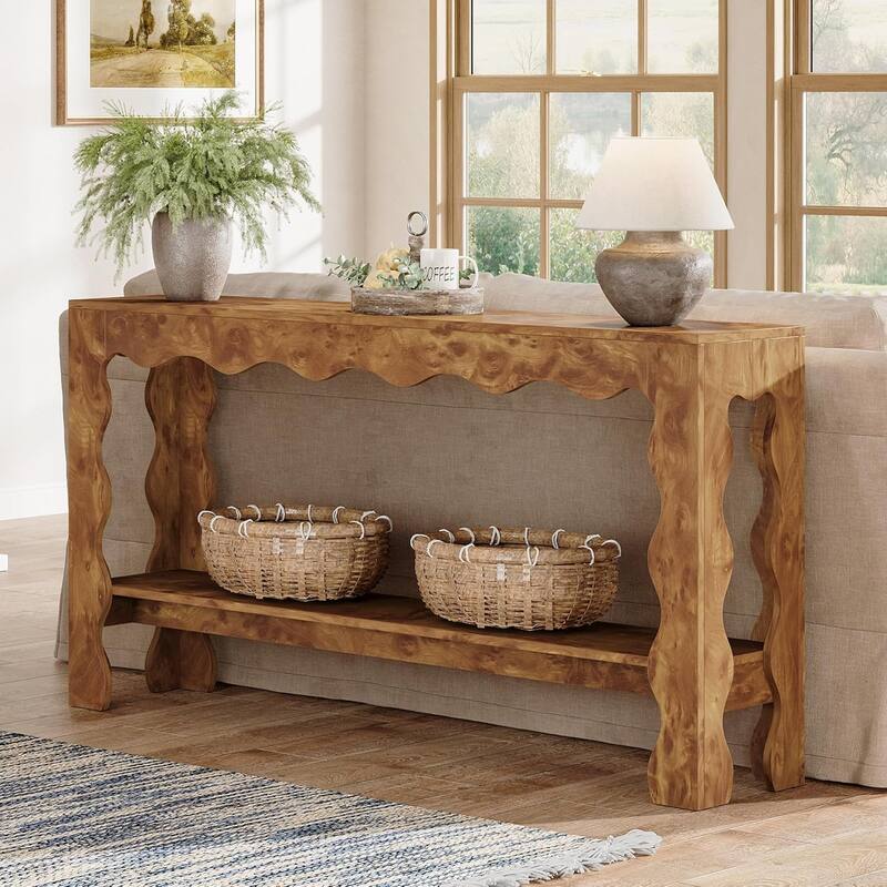 63" Narrow Entryway Table, 2-Tier Long Console Table Sofa Table Behind Couch