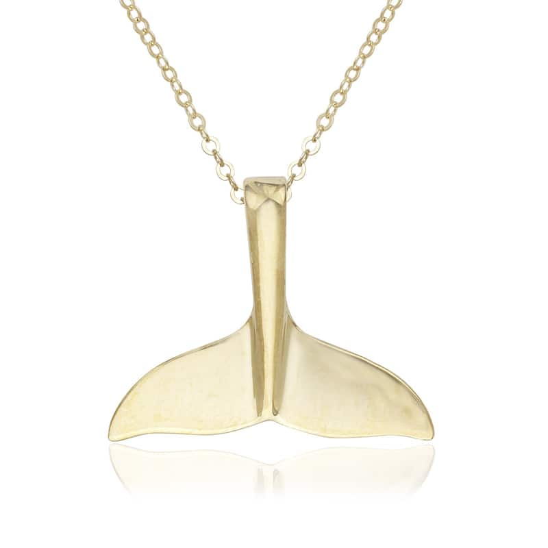 Curata 14k Yellow Gold 18" Polished Whale Tail Pendant Necklace