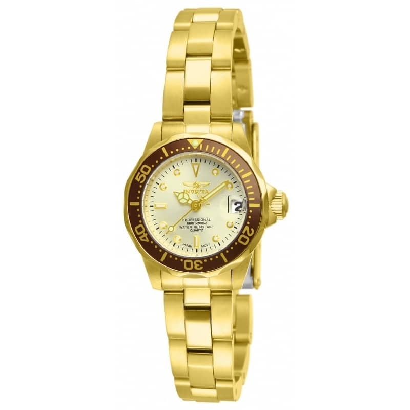 Invicta Women's 12527 Pro Diver Quartz 3 Hand Champagne Dial Watch - Gold